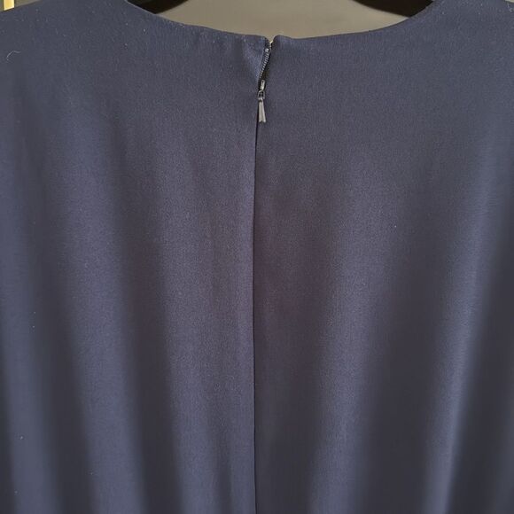 Halogen Navy Crepe Long Sleeve Modest Midi Dress - Picture 6 of 7